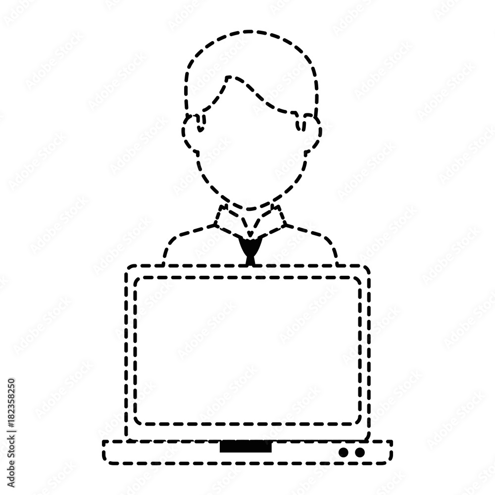 Poster laptop computer with user vector illustration design