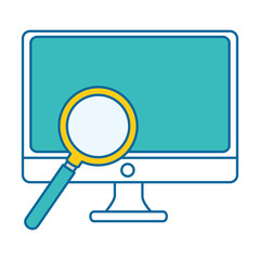 monitor computer with magnifying glass vector illustration design