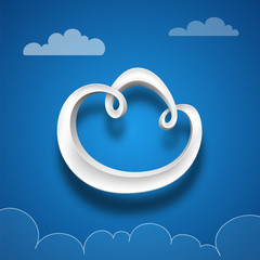 Plastic digital cloud. Illustration on blue background. Graphic concept for your design