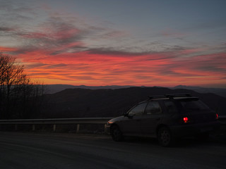 Fototapeta na wymiar Sunset on the road