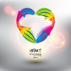 Abstract vector background. Hand drawn heart in colorful rainbow lines. Valentine`s day`s design element. Isolated with realistic light and shadow on the light panel. Vector illustration. Eps10.