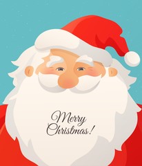 Happy smiling Santa Claus head with red hat and beard. Cartoon vector illustration.