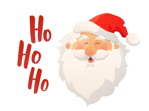 Happy Smiling Santa Claus Head With Red Hat And Beard. Cartoon Vector Illustration.