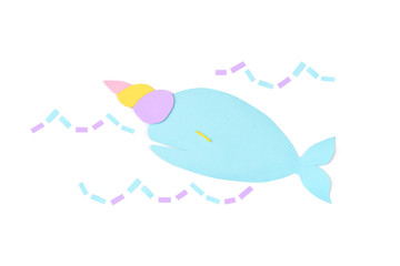 Narwhal paper cut on white background - isolated
