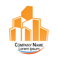 Real Estate, Property and Construction Logo design for business corporate sign. Orange modern building Vector illustration.