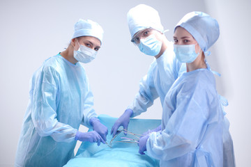 Team surgeon at work in operating room.