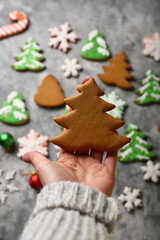 Merry christmas cookies in hand