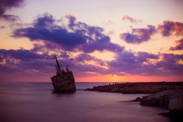 Sunset over Edro III shipwreck Cyprus 