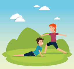 healthy lifestyle people doing yoga poses and exercises vector illustration graphic design