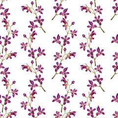 Seamless watercolor raster orchids pattern