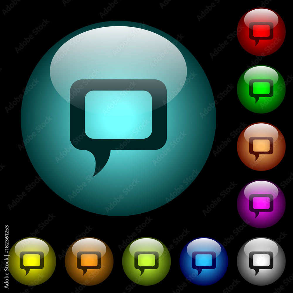 Poster empty comment bubble icons in color illuminated glass buttons