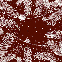 Fototapeta na wymiar Christmas card beads snowflakes on a red background