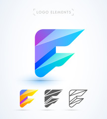 Vector abstract origami letter F logo design template. Material design, flat and line-art style. Application icon