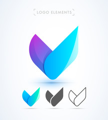 Vector abstract origami letter V logo design template. Material design, flat and line-art style. Application icon
