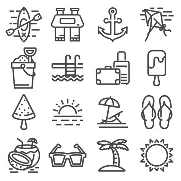 Vector Summer Icons Set Outline Holiday