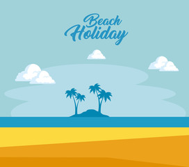 Fototapeta na wymiar beautiful landscape summer time on the beach with palms vector illustration graphic design