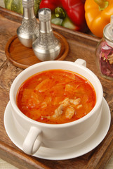 Closeup of borsch, russian national red soup