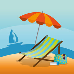 wooden beach chair on a beach landscape summer holiday vacation vector illustration graphic design