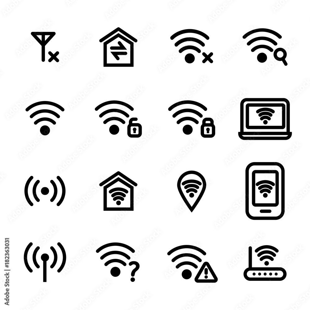 Canvas Prints Wifi Wreless Black Thin Line Icon Set. Vector