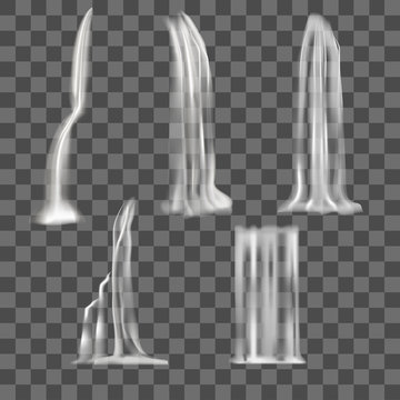 Realistic Detailed 3d Waterfall Elements Set. Vector