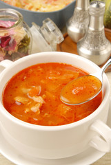 Closeup of borsch, russian national red soup