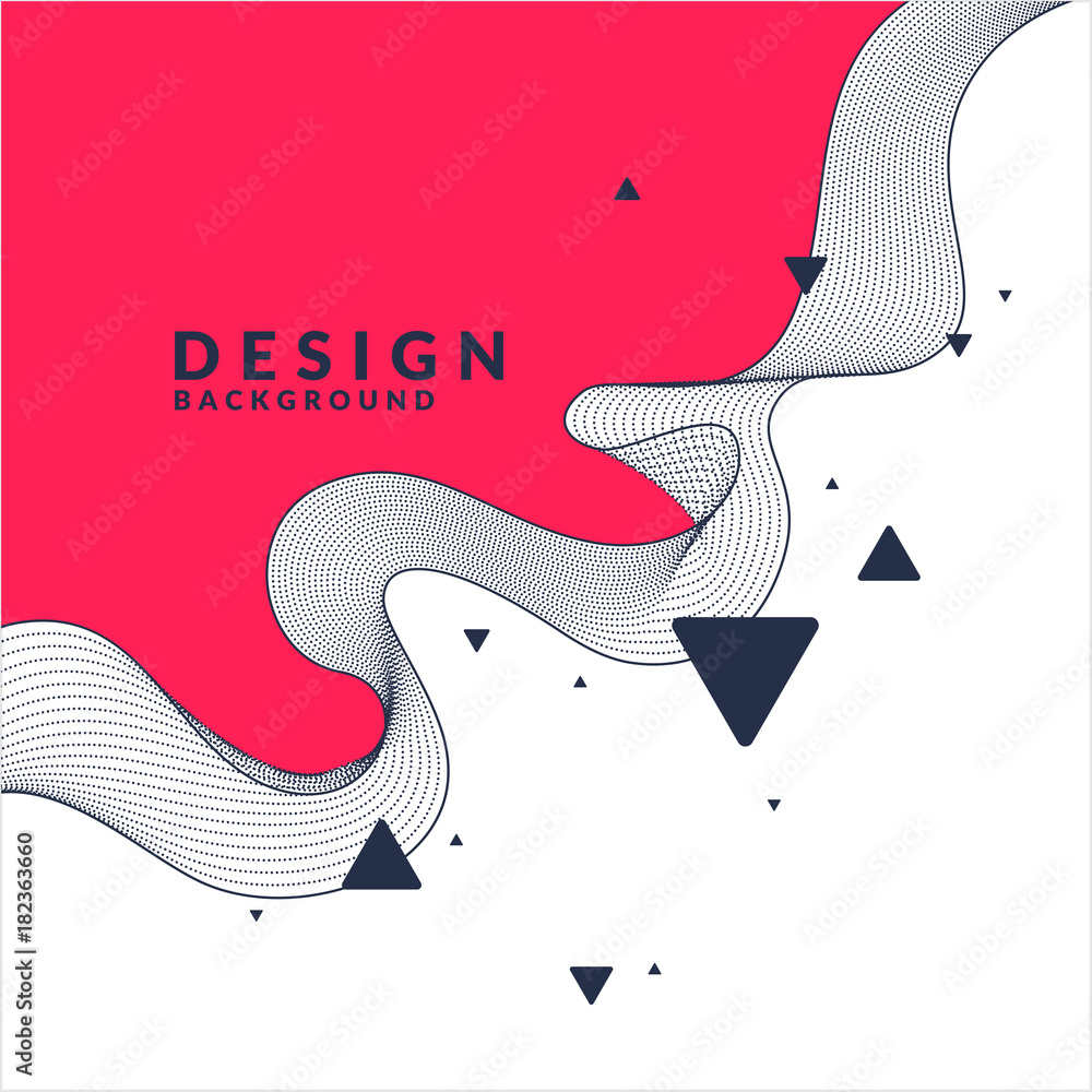 Poster abstract geometric background with dynamic particles and waves. vector illustration.
