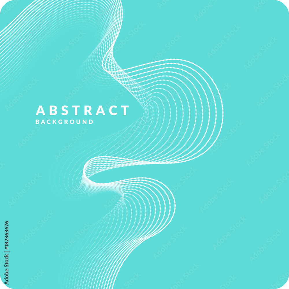 Poster abstract geometric background with dynamic particles and waves. vector illustration.