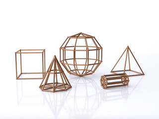 abstract copper geometric structure shape-form 3d rendering white background