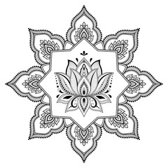 Circular pattern in the form of a mandala. Henna tatoo mandala. Mehndi style. Decorative pattern in oriental style. Coloring book page.