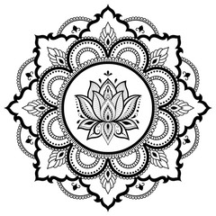 Circular pattern in the form of a mandala. Henna tatoo mandala. Mehndi style. Decorative pattern in oriental style. Coloring book page.