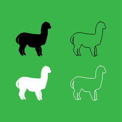 Alpaca icon  Black and white color set