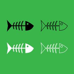 Fish sceleton icon  Black and white color set