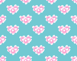 Pink Trumpet Flower Seamless on Blue Mint Background