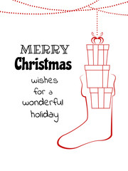 Christmas ornaments hanging with gift box in the socks and ribbon isolated background. Merry Christmas and happy new year.