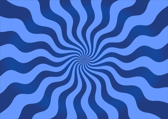 Blue swirling radial rays background. Vector illustration