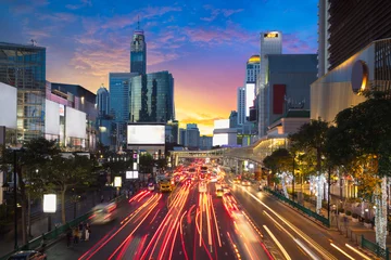Foto op Canvas Road with traffic jams area in front Central World, Economic center of Bangkok Thailand © Patrick Foto