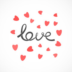 Love - shaped ribbon text with hearts