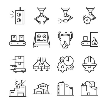 Industrial process icon set. Included the icons as factory, industry, process, production, machine, engineering and more.