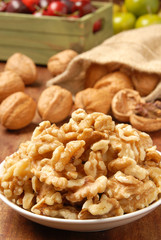 Walnut kernel  in a white bowl        