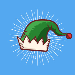 christmas elf hat sticker vector