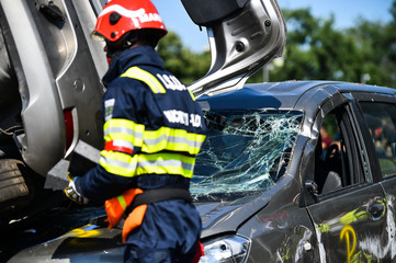 Scene of a car crash and emergency rescue service