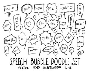 Set of Bubble speech talk illustration Hand drawn doodle Sketch line vector eps10