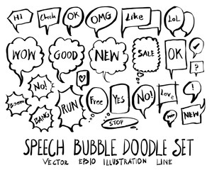 Set of Bubble speech talk illustration Hand drawn doodle Sketch line vector eps10