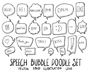 Set of Bubble speech talk illustration Hand drawn doodle Sketch line vector eps10