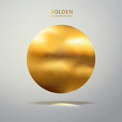 Golden paint stain banner. Abstract glittering realistic textured round stain. Gold paint. Vector illustration of a golden foil banner, label, decoratins