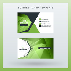 Fototapeta premium Double-sided horizontal business card template with abstract background. Vector mockup illustration. Stationery design