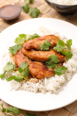 grilled chicken fillet with rice and coriander