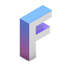 Letter F. Isometric lettering font with pink blue gradient