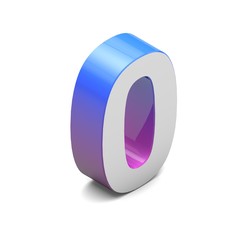 Number 0. Isometric lettering font with pink blue gradient