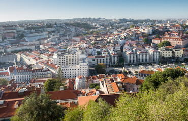 Beautiful aerial view of Lisbon red roofs. Portugal